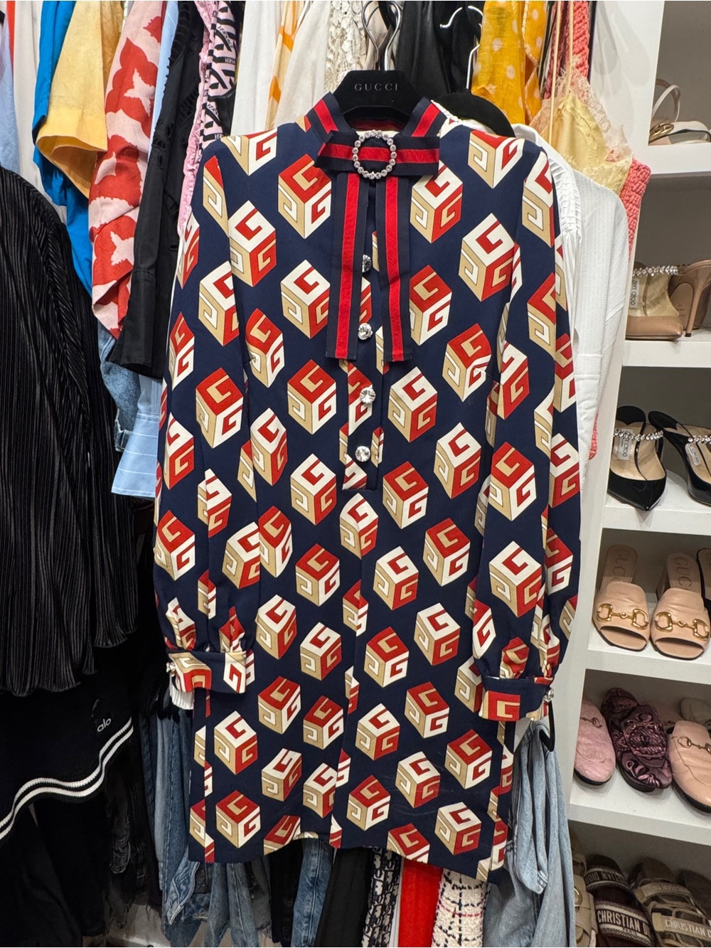 Gucci geometric cube GG bow tie dress XS